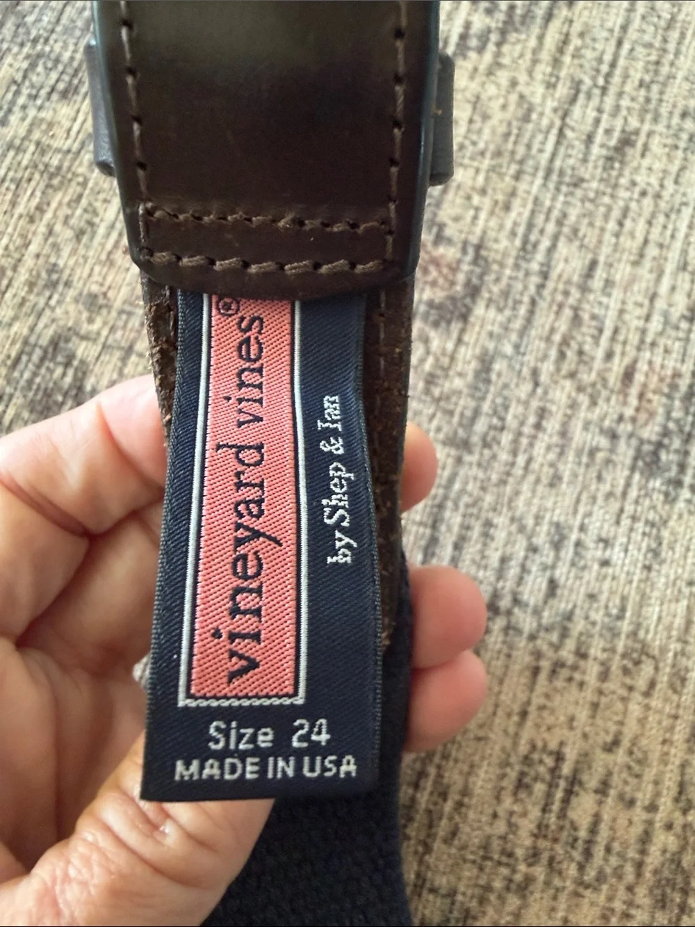 Vineyard Vines Pink Canvas Kids Belt with Brown Leather and Gold Buckle